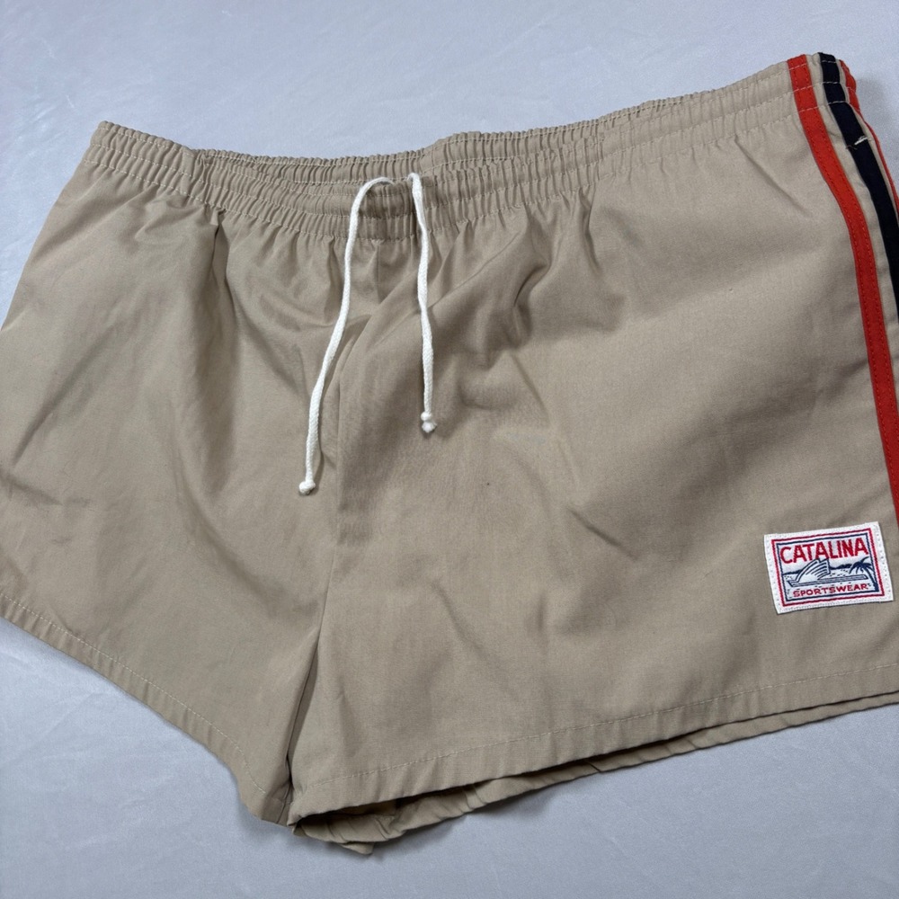 Catalina Swim Trunks Men 38 Tan Vintage‎ Striped Sportswear Board Shorts